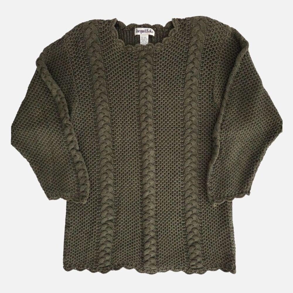 VTG Jacque & KoKo Scallop Hem Cable Knit Sweater 18/20 | Quiet Luxury Knitwear